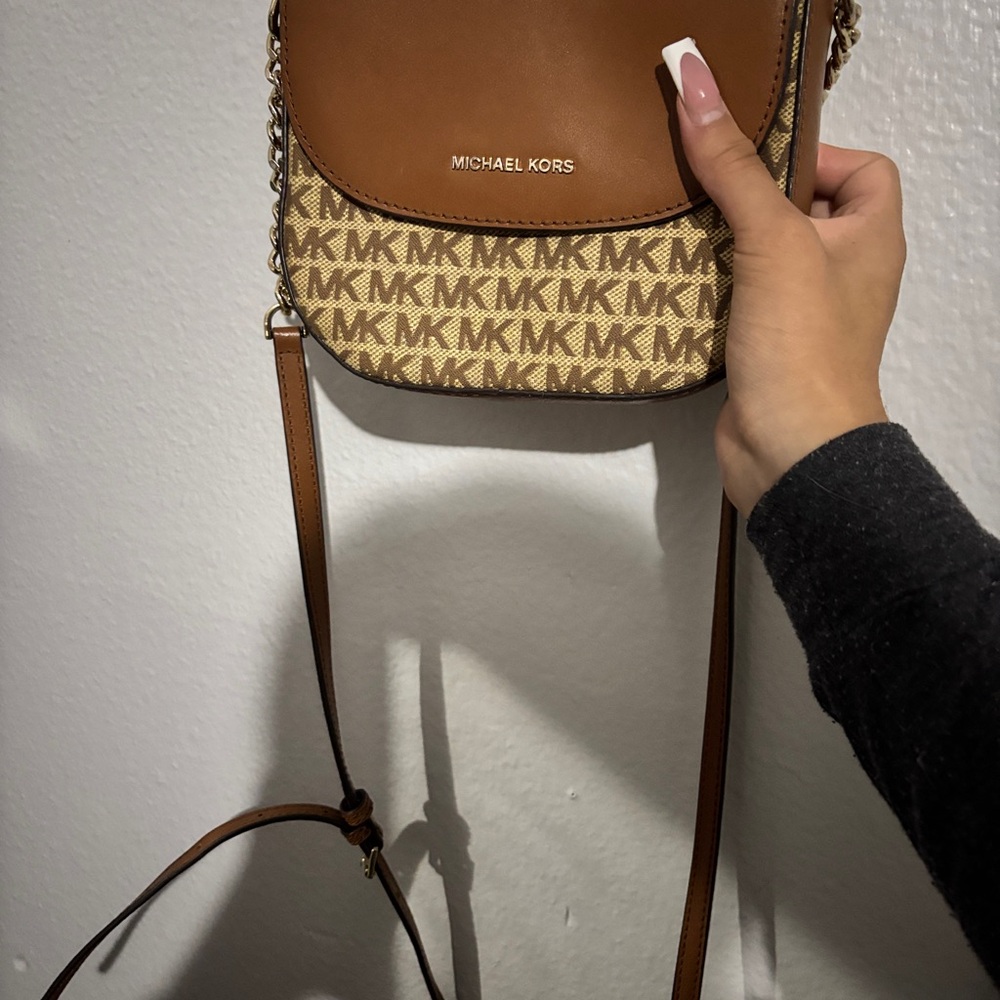 Michael Kors Tan and Brown Crossbody Bag